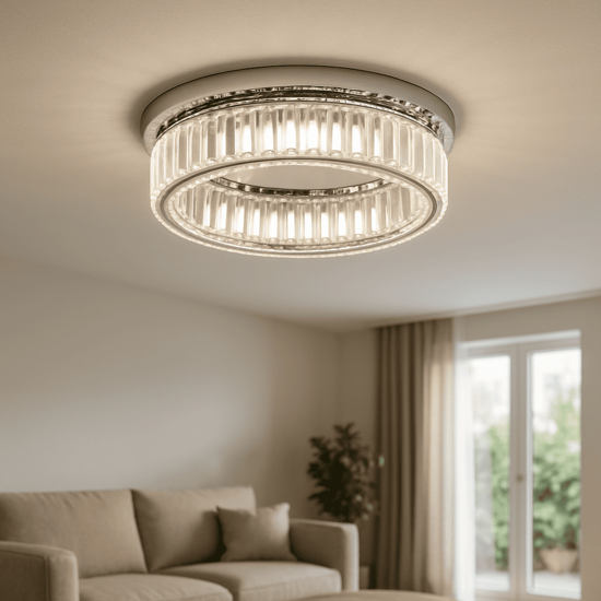 Plafoniera contemporana 50cm cromo e cristalli led 3500k dimmerabile