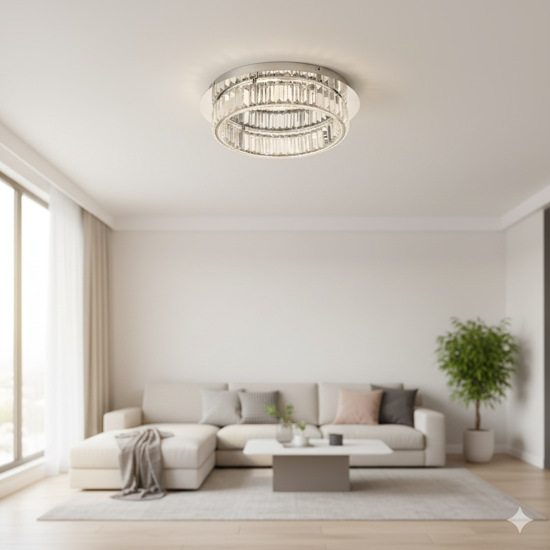 Plafoniera contemporana 50cm cromo e cristalli led 3500k dimmerabile