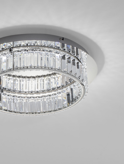 Plafoniera contemporana 50cm cromo e cristalli led 3500k dimmerabile