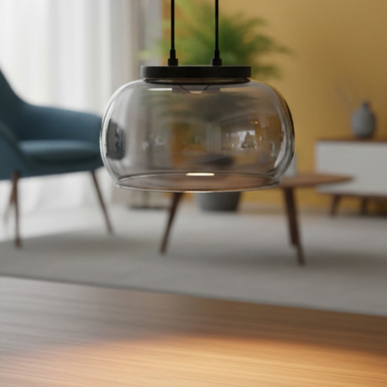 Lampada a sospensione sfera vetro fume led 9w 3000k per bagno