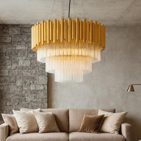 Lampadario contemporaneo con cristalli 40 cm oro design
