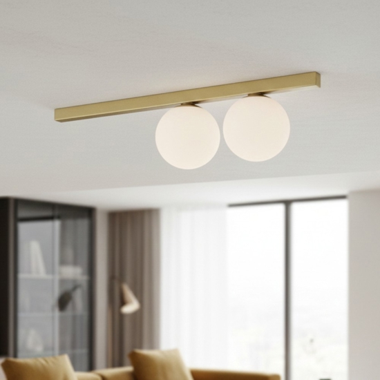 Binomio pl2 ideal lux elegante plafoniera ottone due luci vetro bianco