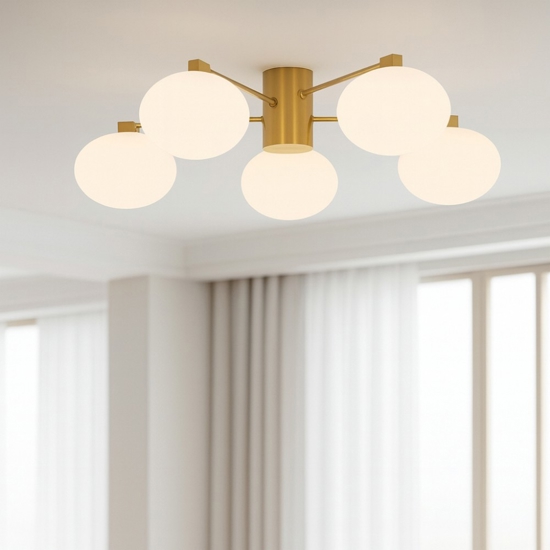 Ideal lux hermes pl5 d60 plafoniera 5 luci ottone per salotto