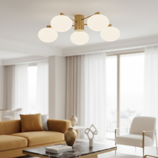 Ideal lux hermes pl5 d60 plafoniera 5 luci ottone per salotto