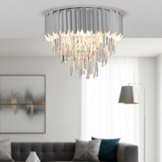 Plafoniera contemporanea per salotto cromo e cristalli 50cm