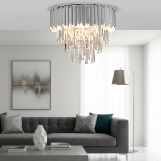 Plafoniera contemporanea per salotto cromo e cristalli 50cm