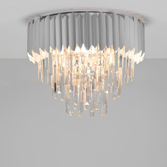 Plafoniera contemporanea per salotto cromo e cristalli 50cm