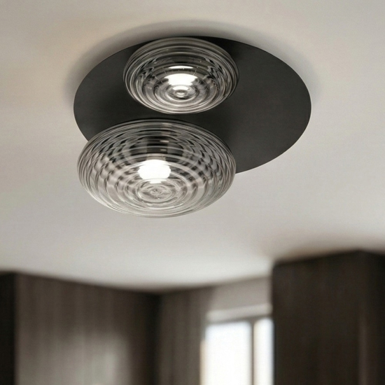Plafoniera nera moderna da parete soffitto sfere vetro fume ondaluce pl tondo