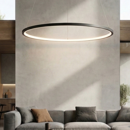 Lampadario cerchio nero 80cm led per soggiorno moderno