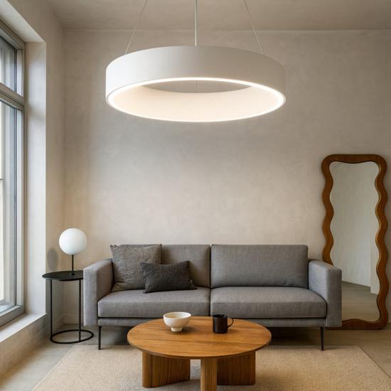 Lampadario moderno cerchio bianco led 4000k per soggiorno