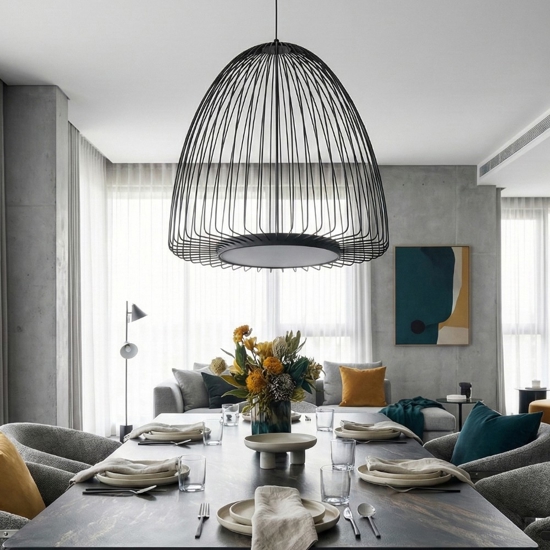 Lampadario led design moderno gabbia di metallo nero per soggiorno