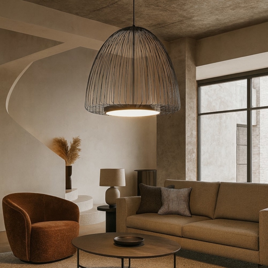 Lampadario led design moderno gabbia di metallo nero per soggiorno