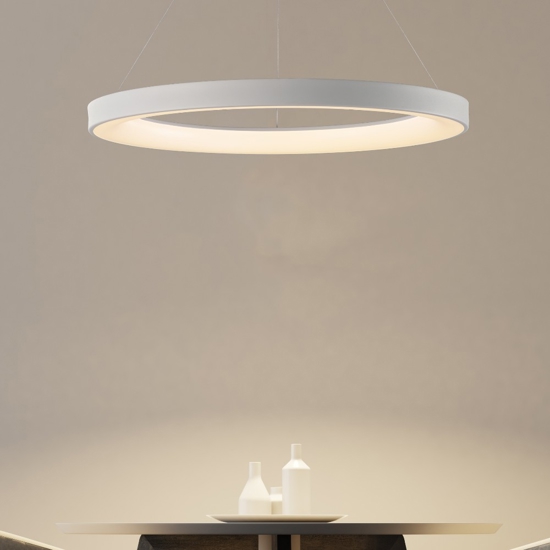 Lampadario anello 90cm bianco led 75w da 2700k a 5000k con telecomando