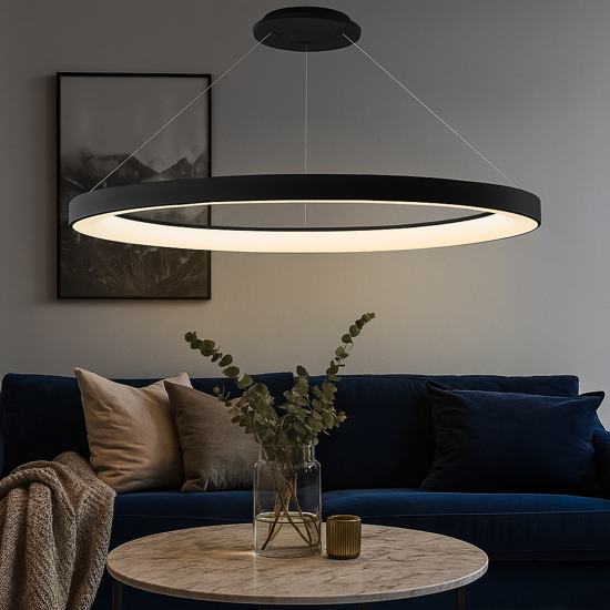 Lampadario moderno anello 90cm nero led 75w 2700k a 5000k dimmerabile