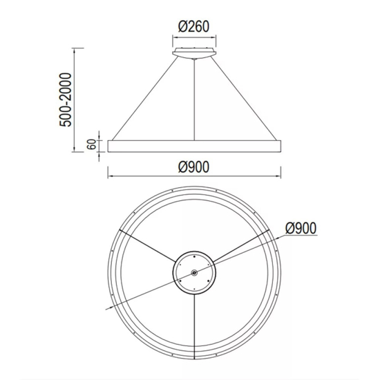 Lampadario moderno anello 90cm nero led 75w 2700k a 5000k dimmerabile