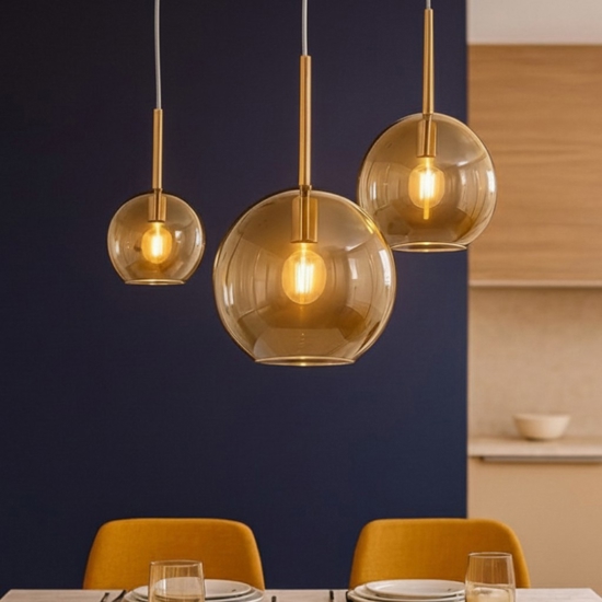 Lampadario per cucina 3 vetri ambra