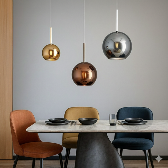 Lampadario da soggiorno vetri oro rame cromo