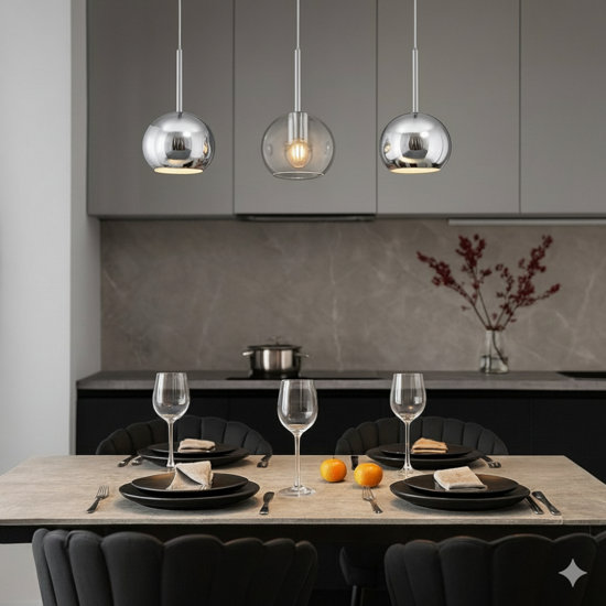 Lampadario per cucina vetri cromo trasparente