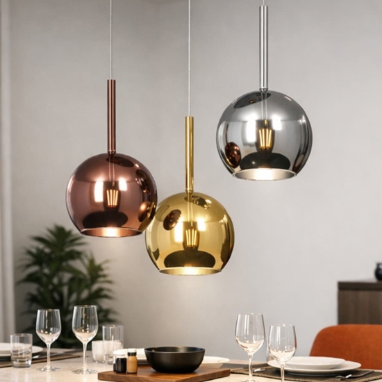 Lampadario da soggiorno vetri rame oro cromo