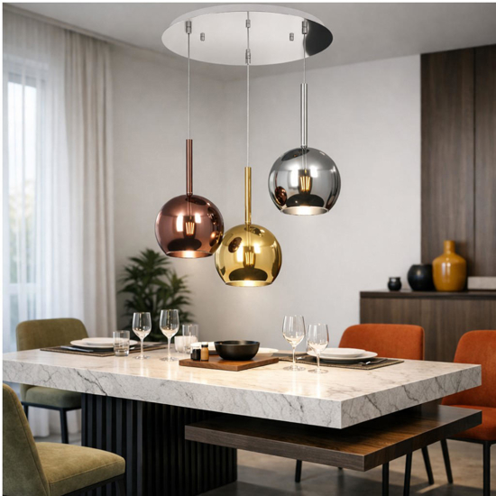 Lampadario da soggiorno vetri rame oro cromo