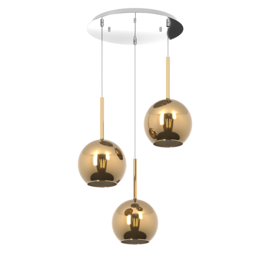 Lampadario moderno 3 vetri specchiati oro top light future