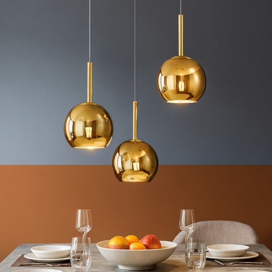 Lampadario moderno per soggiorno 3 vetri oro