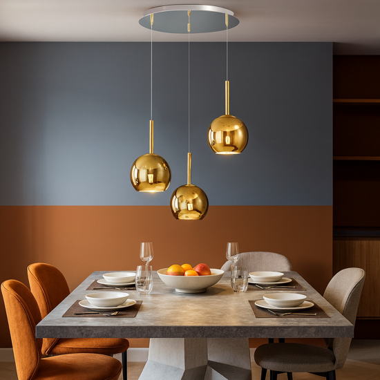 Lampadario moderno per soggiorno 3 vetri oro