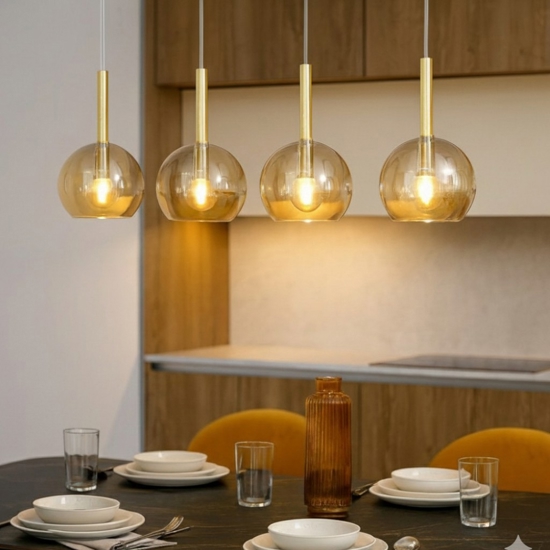 Lampadario per cucina vetri ambra 4 luci