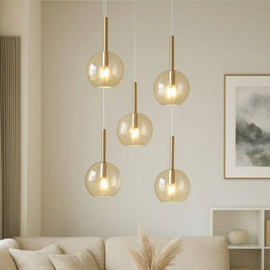 Lampadario top light vetri ambra per soggiorno moderno