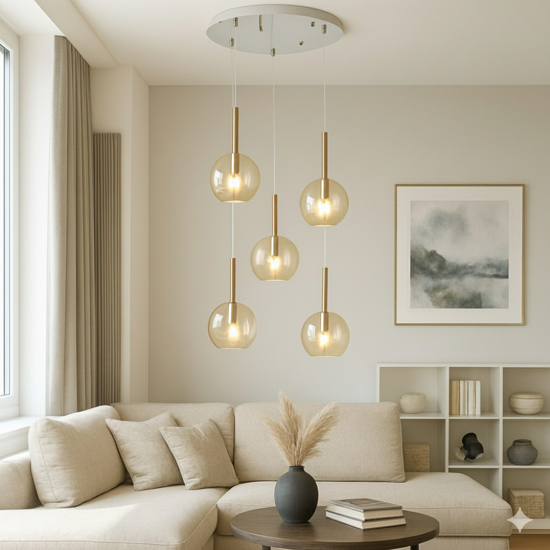 Lampadario top light vetri ambra per soggiorno moderno