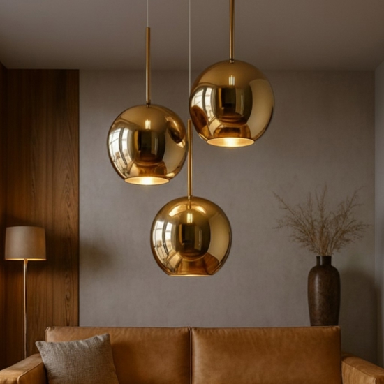 Lampadario per salotto vetri oro top light future
