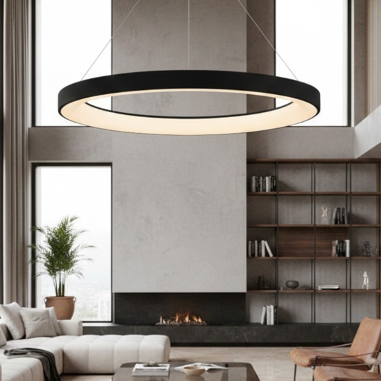 Lampadario anello 65cm nero led 2700k-5000k 50w con telecomando app