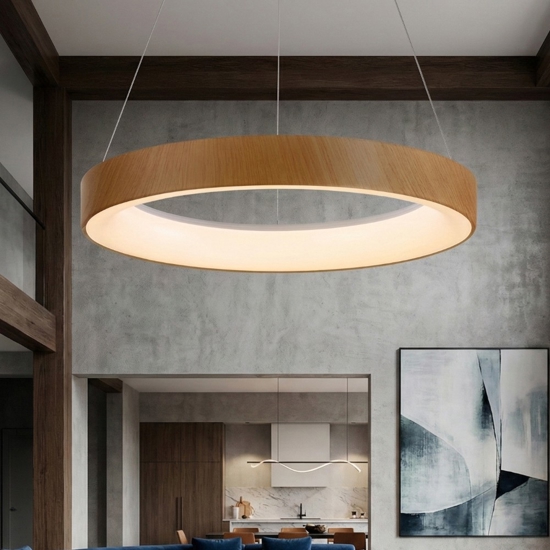Lampadario cerchio 38cm effetto legno da 2700k a 5000k wireless