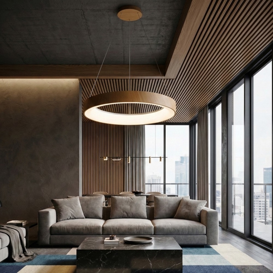 Lampadario cerchio 38cm effetto legno da 2700k a 5000k wireless