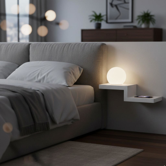 Applique per camera da letto bianca base ricarica wireless