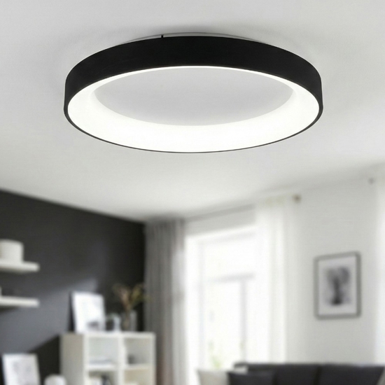 Plafoniera rotonda nero 65cm moderna led 60w con telecomando app