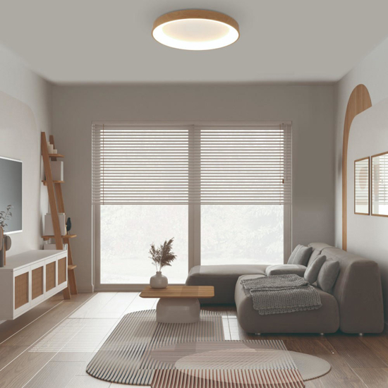Plafoniera smart cerchio effetto legno 50cm led 2700k a 5000k wireless