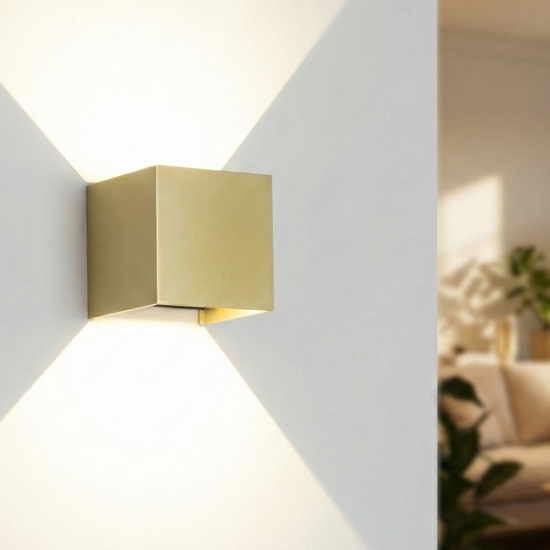 Applique cubo da parete oro led 12w 3000k dimmerabile ip54