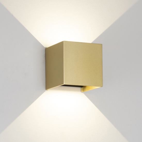 Applique cubo da parete oro led 12w 3000k dimmerabile ip54