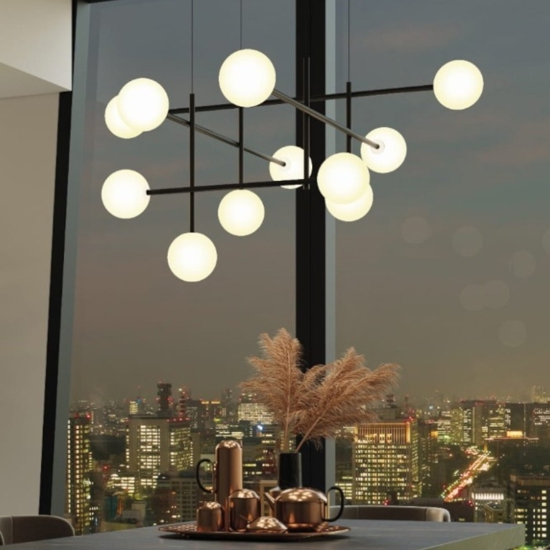 Lampadario nero design per soggiorno moderno lampadine incluse