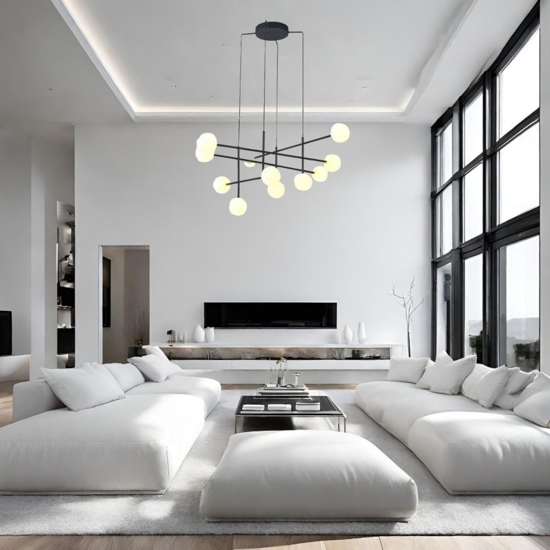 Lampadario nero design per soggiorno moderno lampadine incluse
