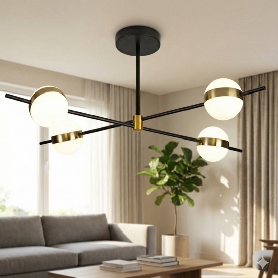 Plafoniera per soggiorno contemporaneo nero oro con sfere led 3000k