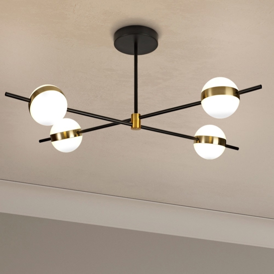 Plafoniera per soggiorno contemporaneo nero oro con sfere led 3000k