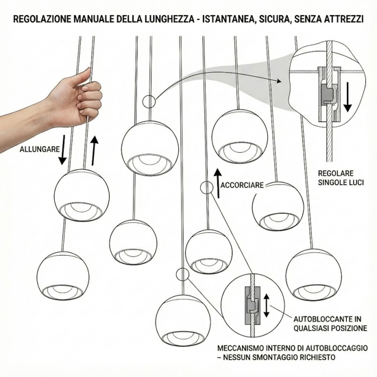 Lampadario per soggiorno moderno sfere pendenti led 2300k-65000k