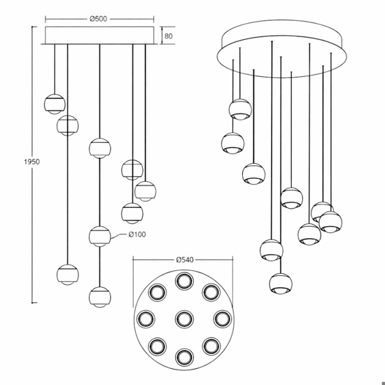 Lampadario per soggiorno moderno sfere pendenti led 2300k-65000k