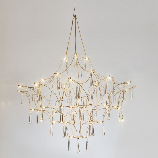 Lampadario design elegance con cristalli oro led 20w 3000k per salotto