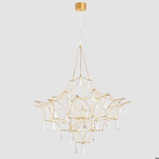 Lampadario design elegance con cristalli oro led 20w 3000k per salotto