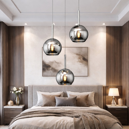 Lampadario per camera da letto sfere vetro cromo