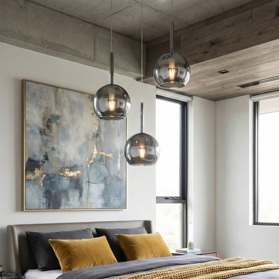 Lampadario per camera da letto sfere vetro cromo