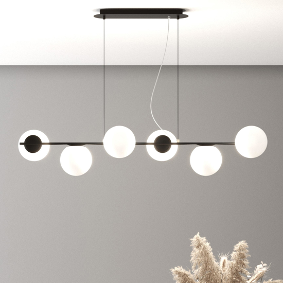 Top light holly lampadario nero per soggiorno 6 sfere vetro bianco